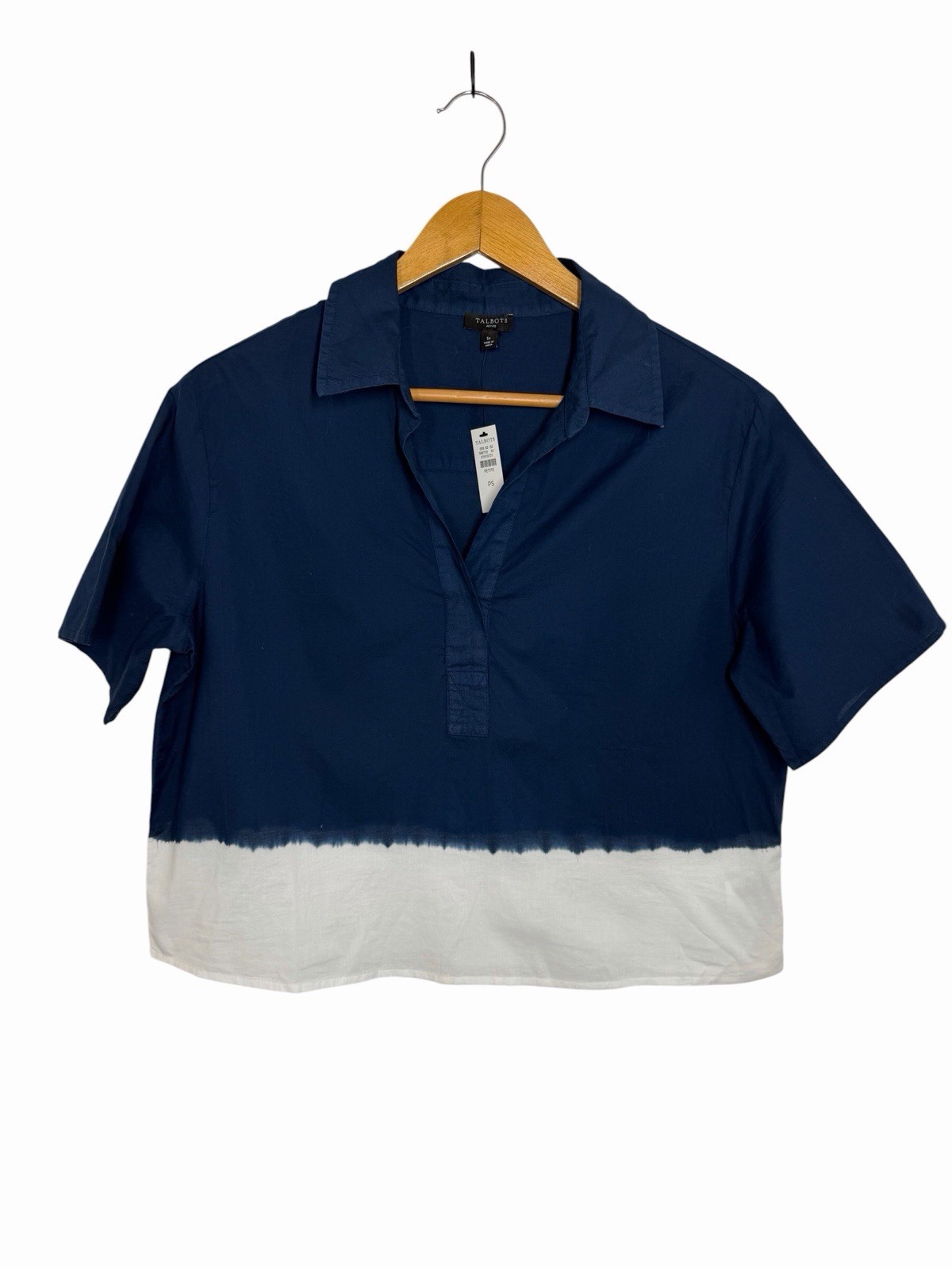 Talbots Womens V Neck Popover Boxy Blouse Ombre Blue White Size Petite Small Talbots Womens V Neck Popover Boxy Blouse Ombre Blue White Size Petite Small