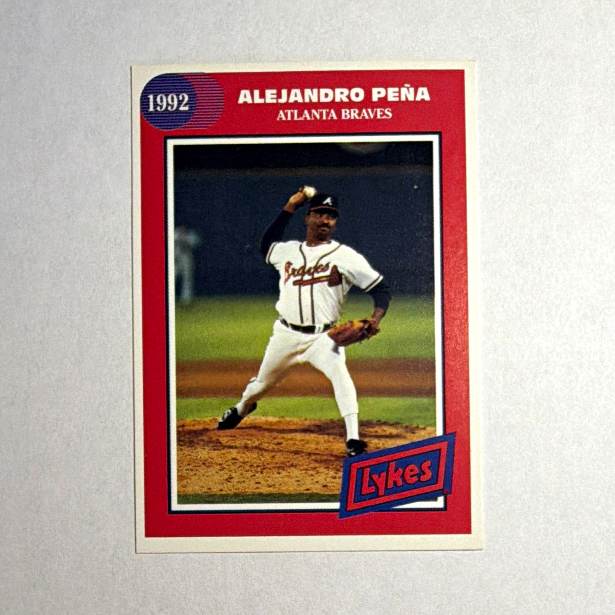 Vintage 1992 Lykes Alejandro Peña Atlanta Braves Team Card No. 26 Rare Promo Vintage 1992 Lykes Alejandro Peña Atlanta Braves Team Card No. 26 Rare Promo