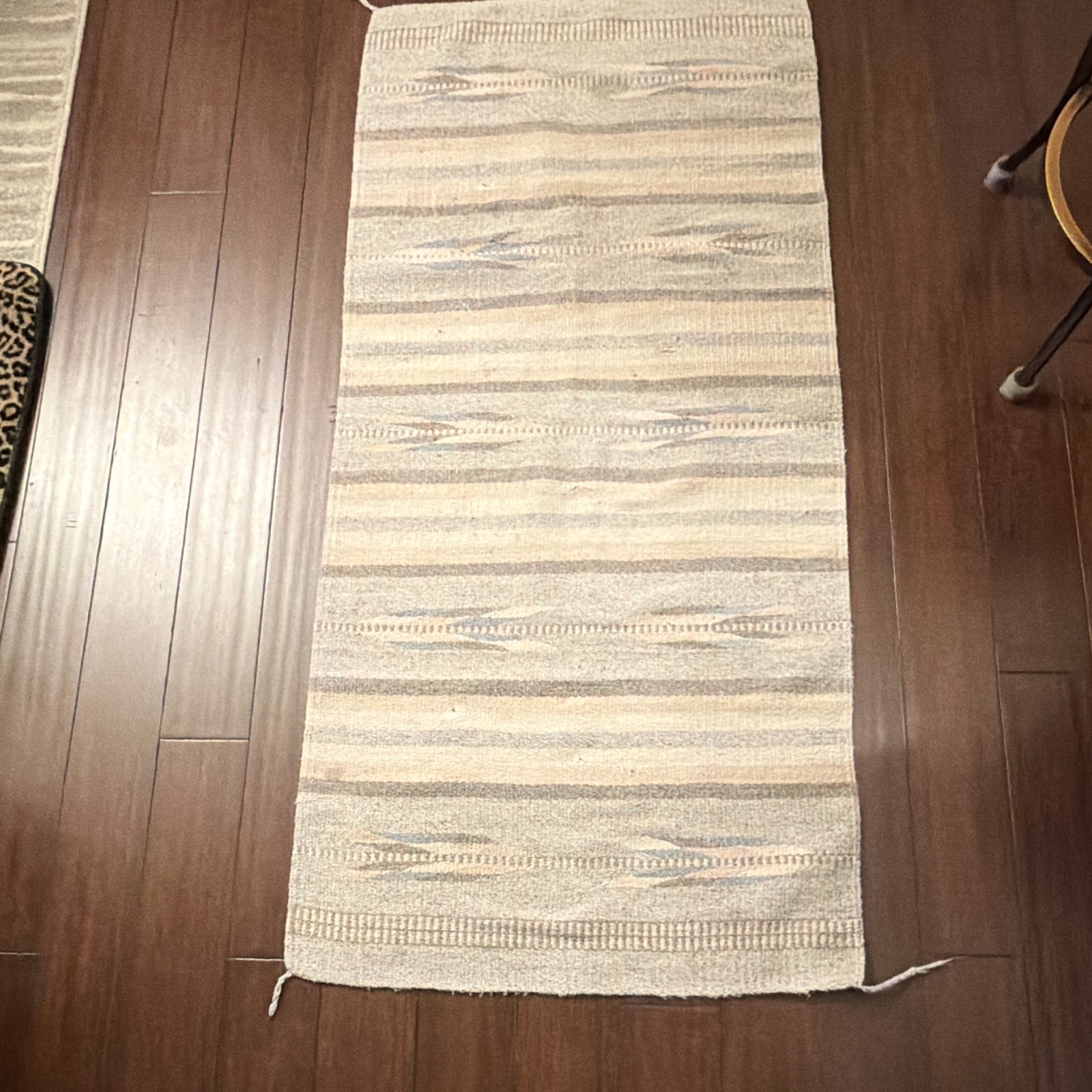 Authentic Vintage Gray, Cream and Blue 30” X 65” Woven Wool Rug Authentic Vintage Gray, Cream and Blue 30” X 65” Woven Wool Rug