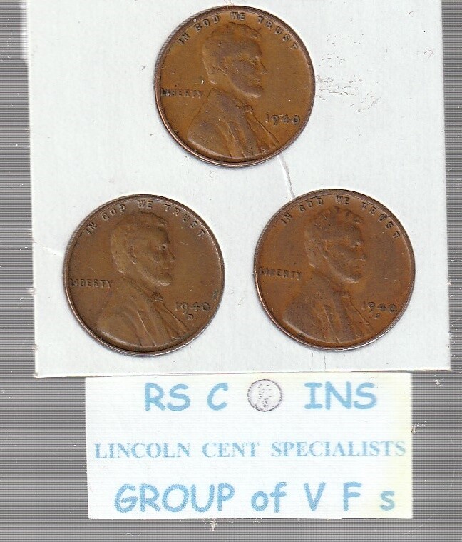1940 1940D 1940S/1941 1941D 1941S/1942 1942D 1942S~ LINCOLN CENTS  V F CONDITION