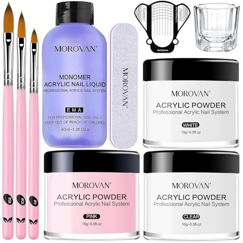 Acrylic Nail Kit: Clear Pink White Acrylic Powder and Professional Liquid Set fo Acrylic Nail Kit: Clear Pink White Acrylic Powder and Professional Liquid Set fo