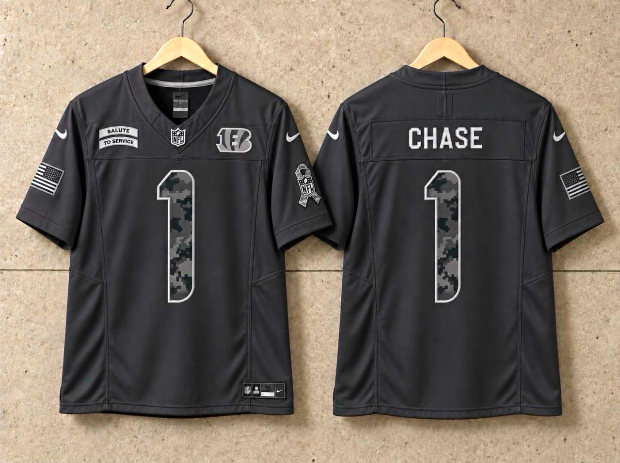 Nike Cincinnati Bengals Ja\'Marr Chase #1 Salute to Service Jersey Black Nike Cincinnati Bengals Ja\'Marr Chase #1 Salute to Service Jersey Black