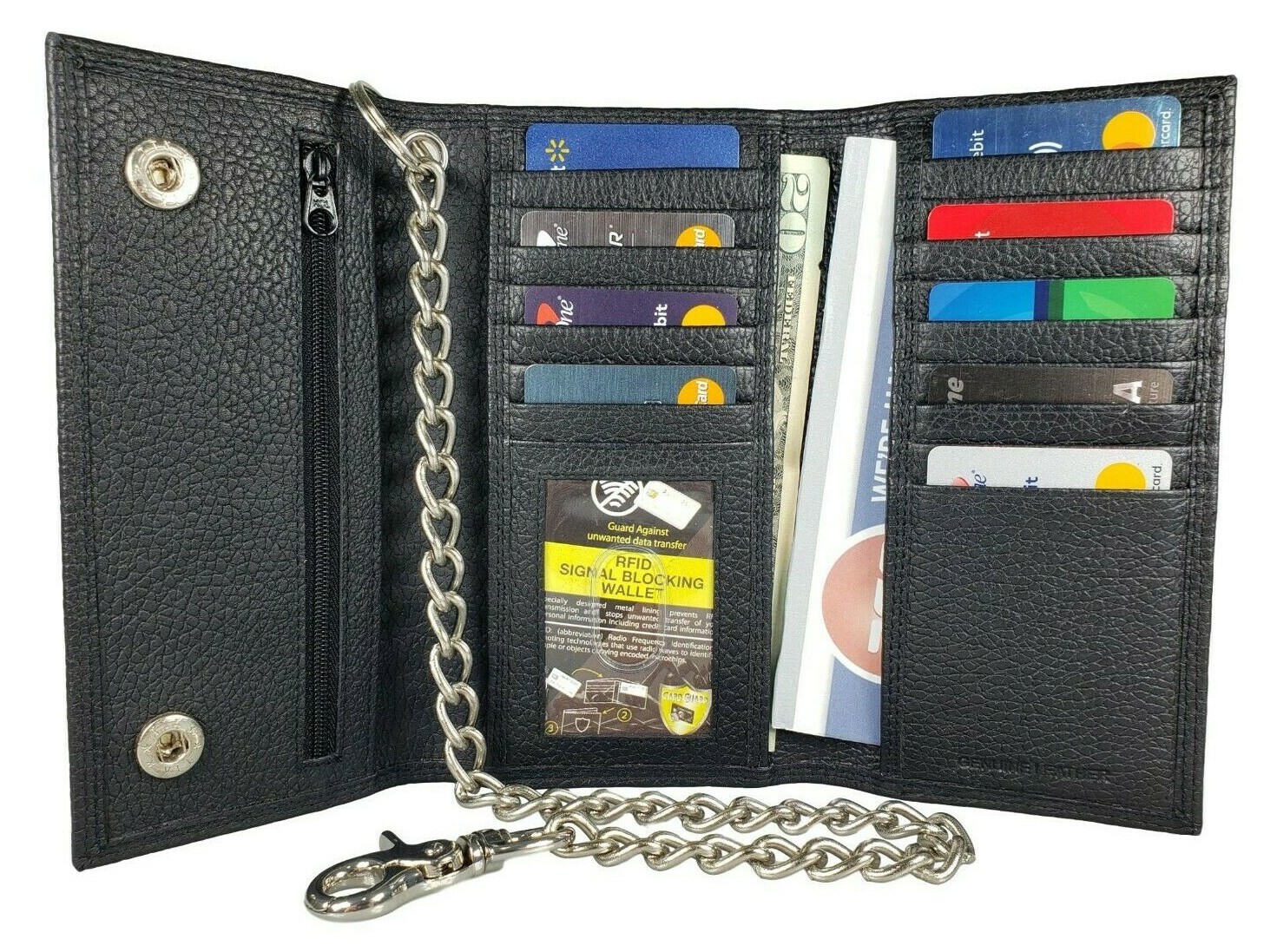 Black Leather Trifold Chain Motorcycle Biker Trucker Long Wallet With Belt Hook Black Leather Trifold Chain Motorcycle Biker Trucker Long Wallet With Belt Hook