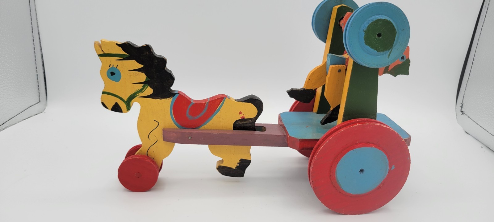 Vintage Mexican Folk Art Cart Pull Toy Horse Drawn With Acrobat Vintage Mexican Folk Art Cart Pull Toy Horse Drawn With Acrobat