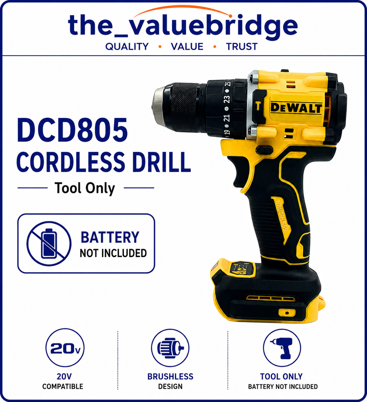 DEWALT DCD805 20V MAX Brushless Hammer Drill Impact Screwdriver DEWALT DCD805 20V MAX Brushless Hammer Drill Impact Screwdriver