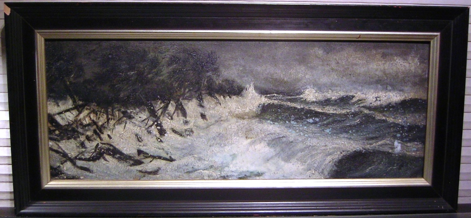 Antique Stormy Tropical Coast Expressionist Oil Painting