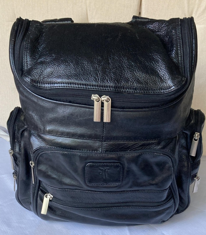 Frye Luxury Black Soft Thick Leather Large Backpack Bookbag Rucksack