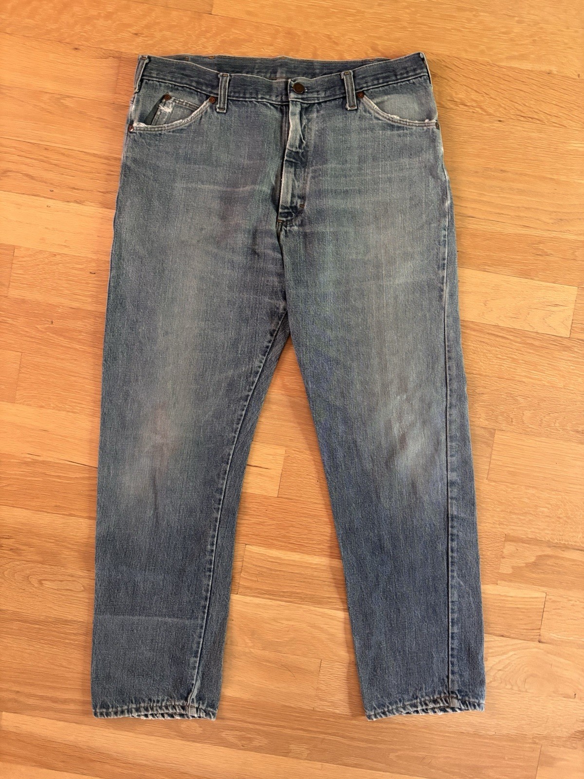 VTG JC Penney Ranchcraft Foremost Denim Blue Jeans Indigo Dye Hige Faded 36 31