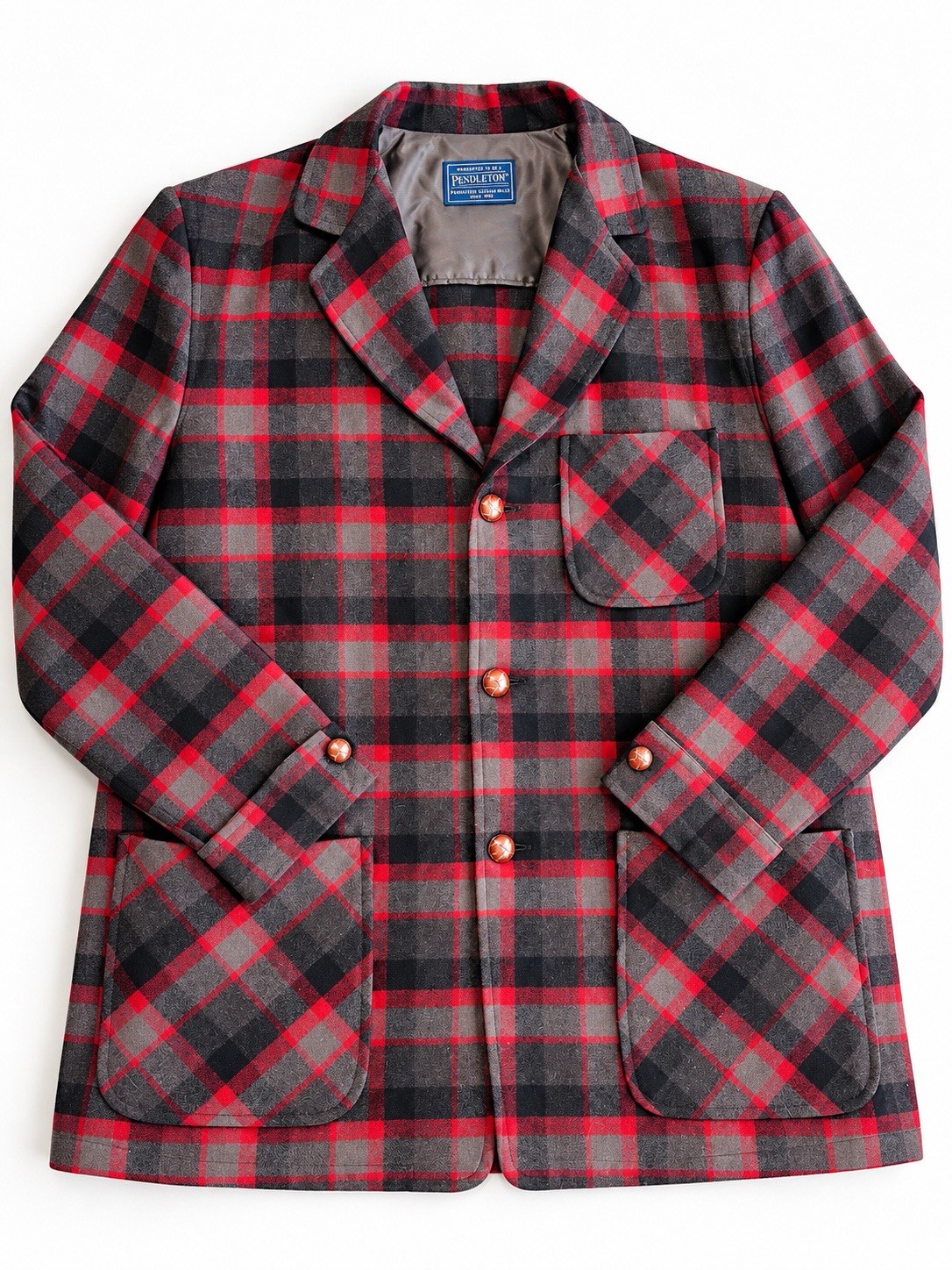 VTG Pendleton Jacket Mens M Red Plaid Chore Blazer 3 Pocket Button Up Wool