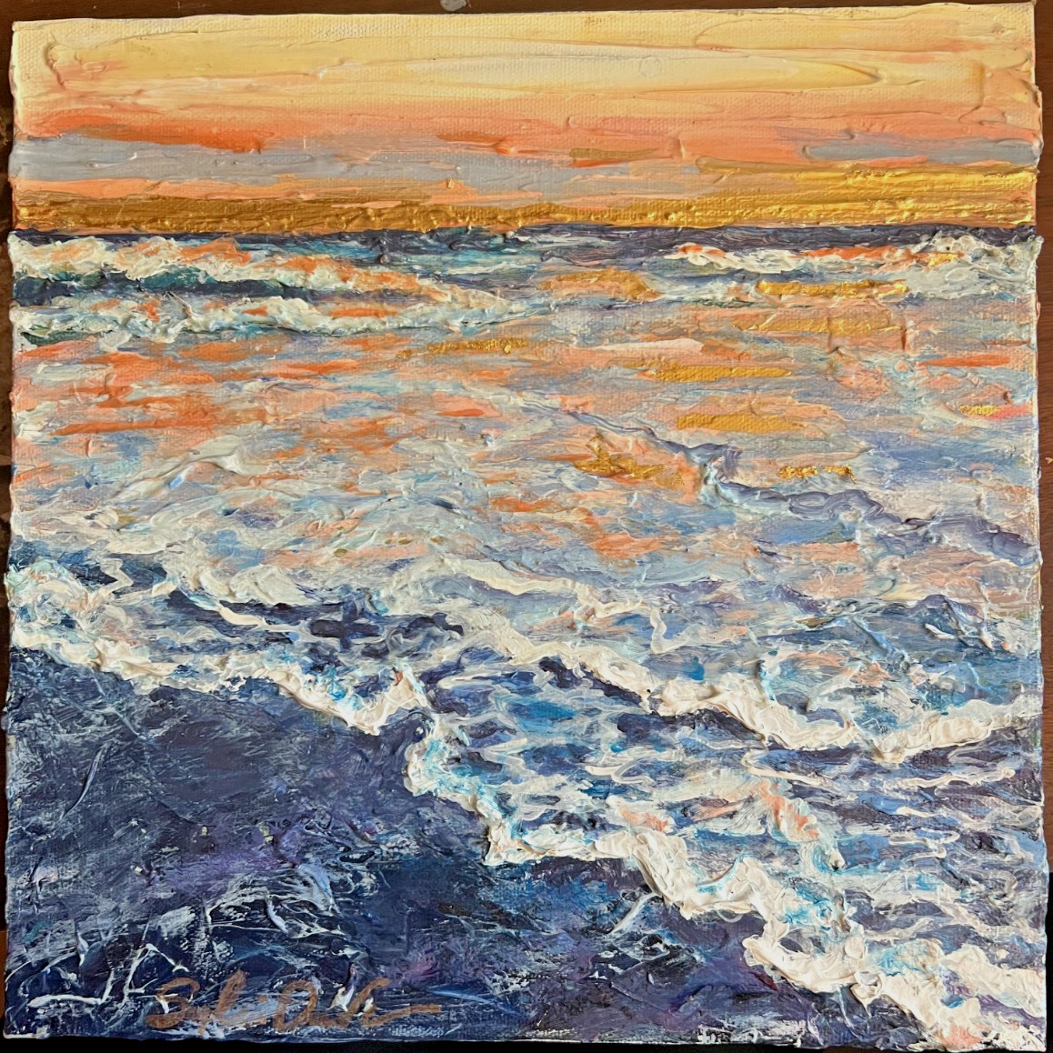 Sophie Dare Colorful Acrylic Painting Coastal Art signed 12x12 Current 1