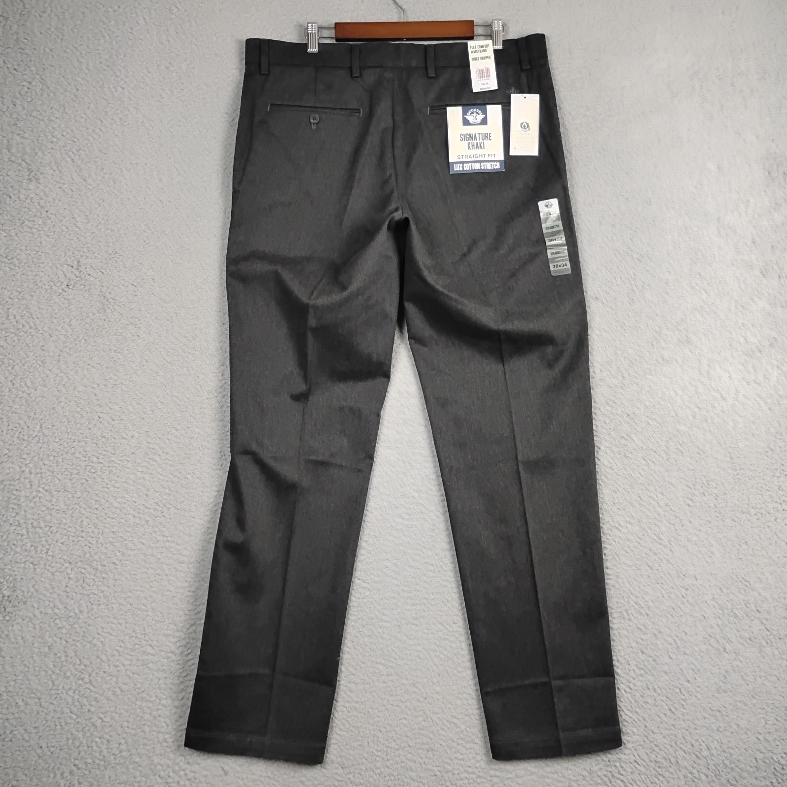 Dockers Signature Khaki Pants Men\'s 38x34 Straight Fit Lux Cotton Stretch Gray