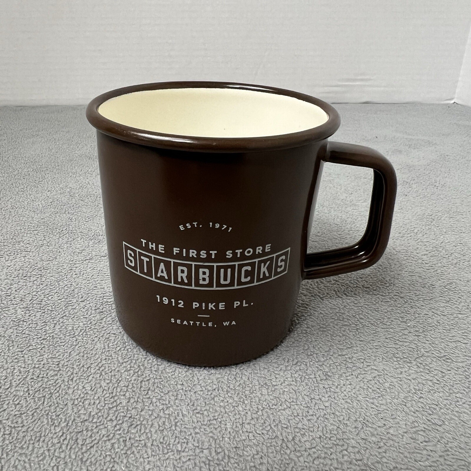 Starbucks The First 1912 Pike Pl. Store 2016 Enamel Tin Coffee Mug Brown Camping Starbucks The First 1912 Pike Pl. Store 2016 Enamel Tin Coffee Mug Brown Camping