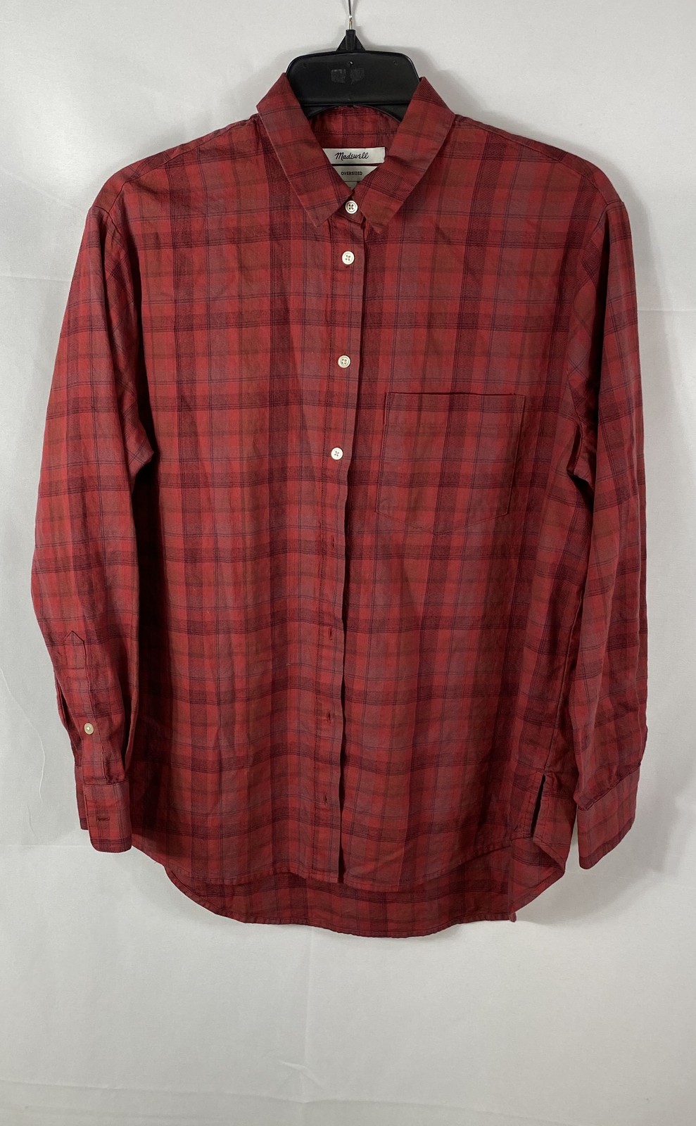 Madewell Women\'s Red Tartan Plaid Oversized Ex-Boyfriend Shirt Cotton Sz S
