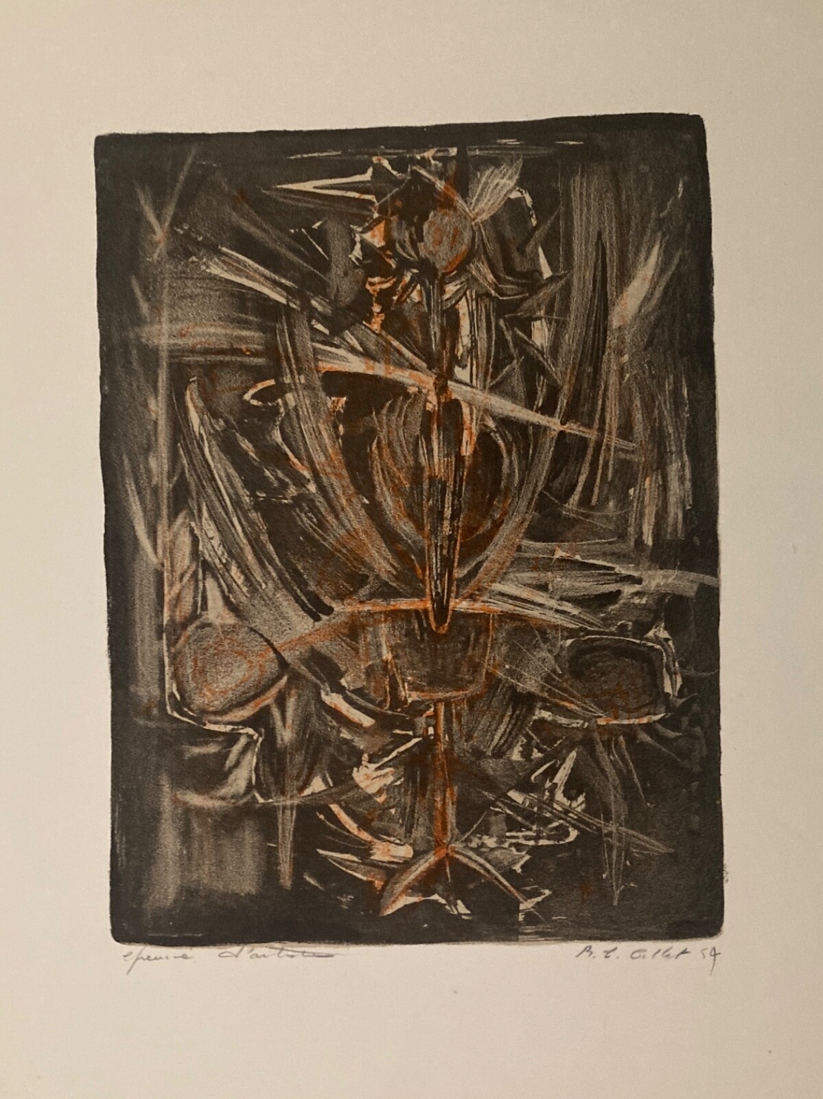 Roger Edgar Gillet Lithograph Signed 1957 Abstract Art Lyrical Abstraction
