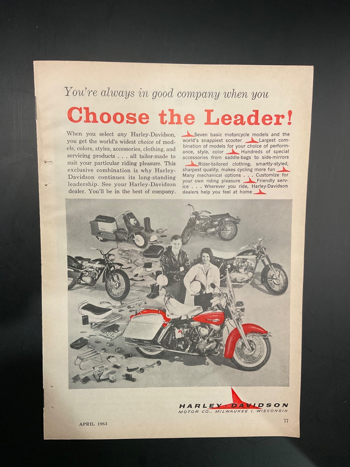 1964 Harley-Davidson Full Page Multi Motorcycle Print Ad 6”x9” - Gift 1964 Harley-Davidson Full Page Multi Motorcycle Print Ad 6”x9” - Gift
