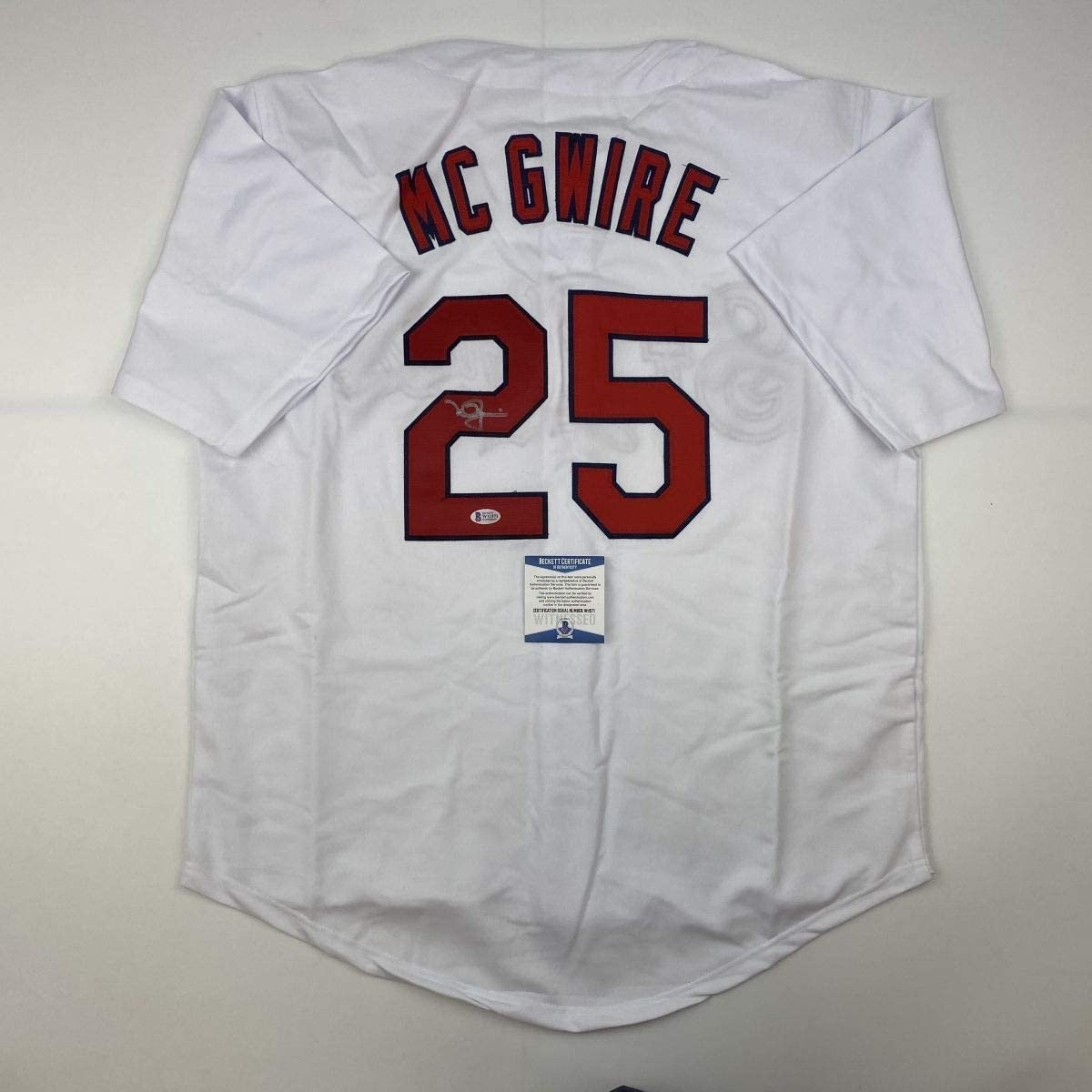Autographed/Signed Mark McGwire St. Louis White Baseball Jersey JSA COA Autographed/Signed Mark McGwire St. Louis White Baseball Jersey JSA COA