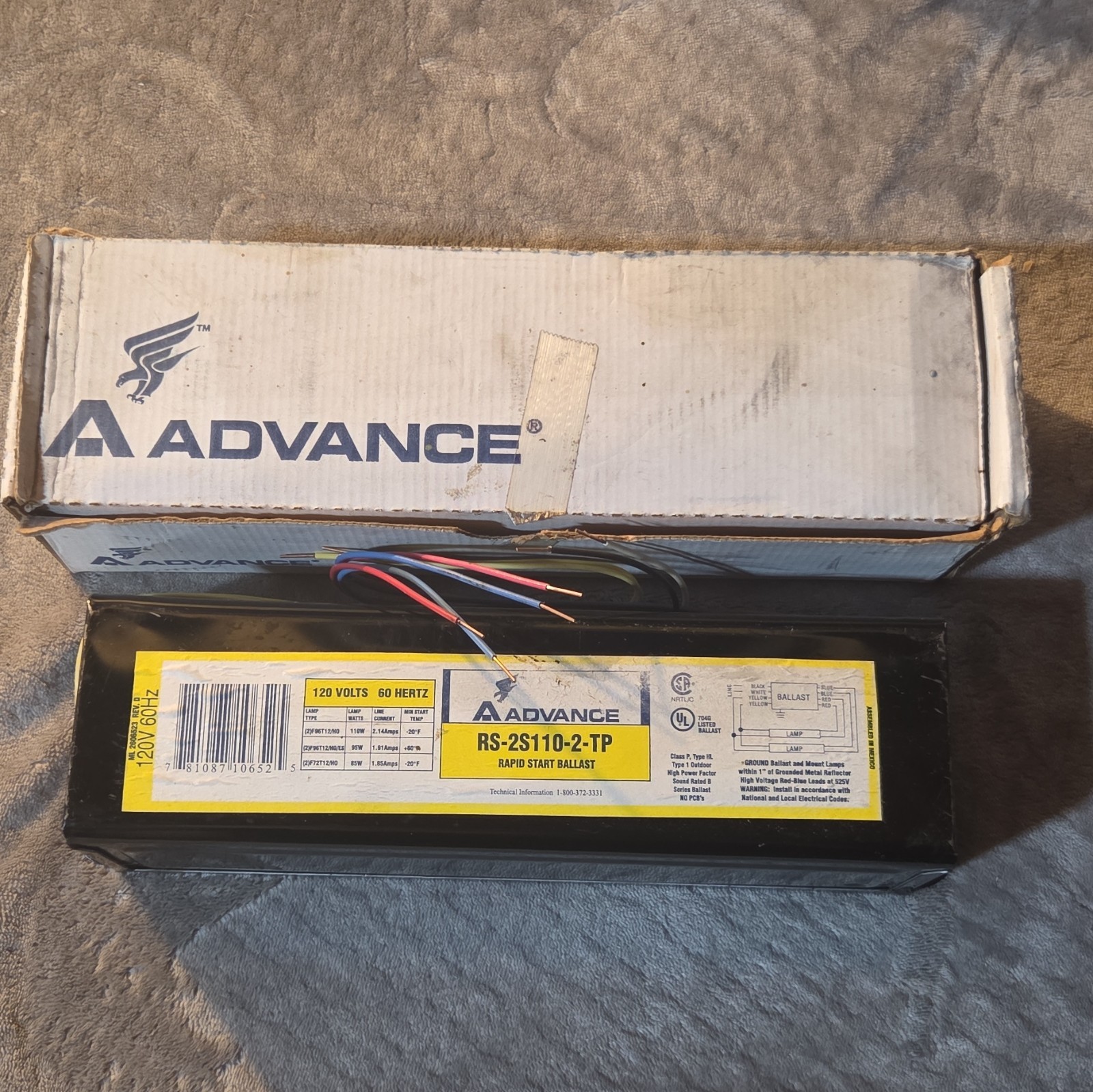 ADVANCE TRANSFORMER CO. RS-2S110-2-TP MAGNETIC BALLAST 120 VOLT, 60 HZ, 2 LAMP