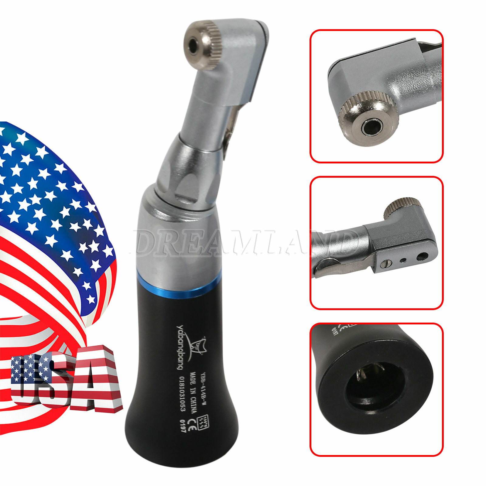 NSK Style Dental Contra Angle Straight Motor Slow Speed Handpiece 4Holes Black