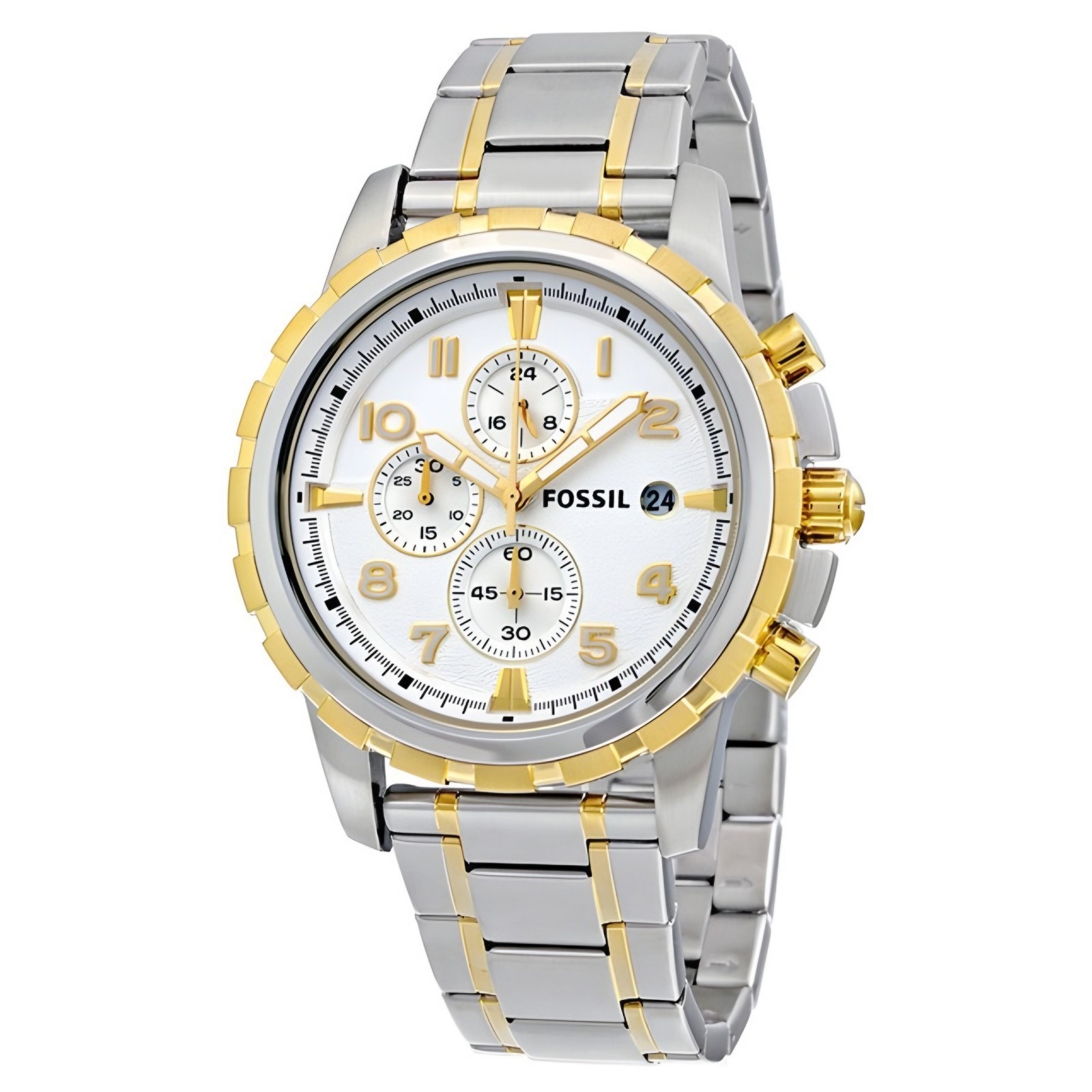Fossil Dean Chronograph Men\'s Watch FS4795IE Silver Dial Gold-Tone Accents