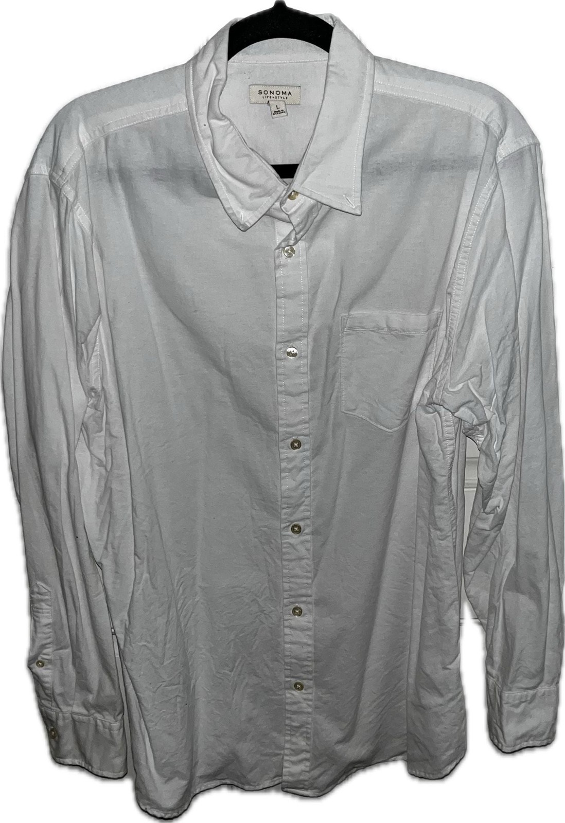 Sonoma Life + Style Button-Down Shirt Size L White Long Sleeve Pocket Sonoma Life + Style Button-Down Shirt Size L White Long Sleeve Pocket