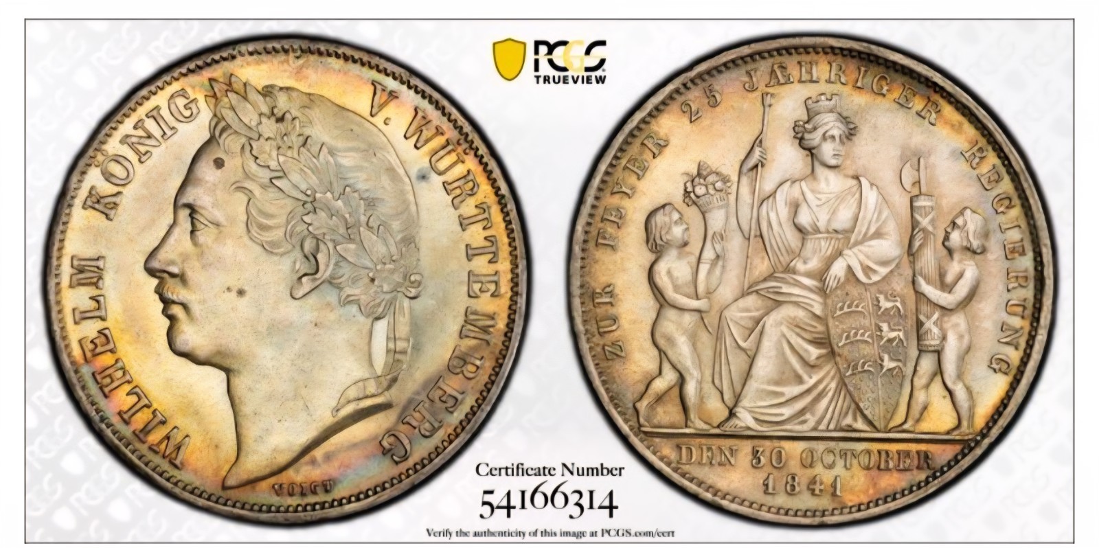 Wurttemberg 1841 Silver 1 Gulden  Germany Rare One Year Type PCGS MS63 SLB-WDbT