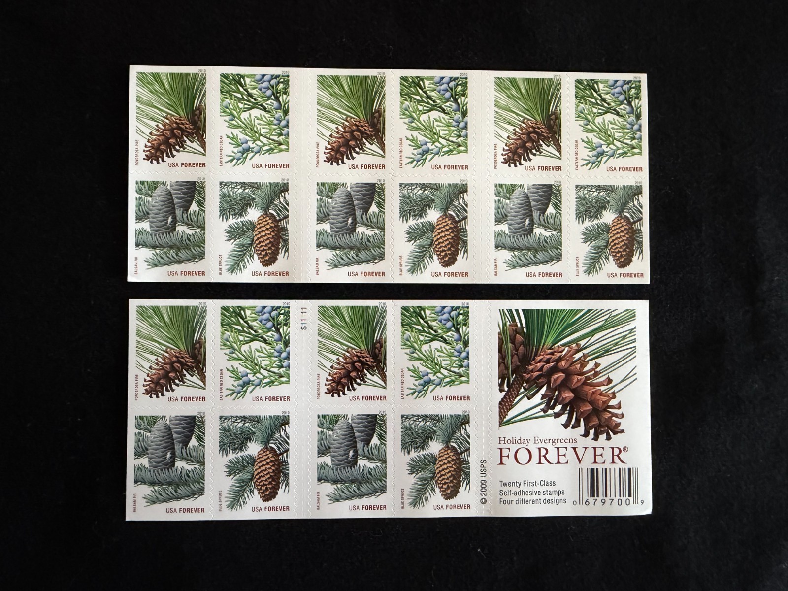 Holiday Evergreens Forever Stamps - Sheet of 20, Unused 2010