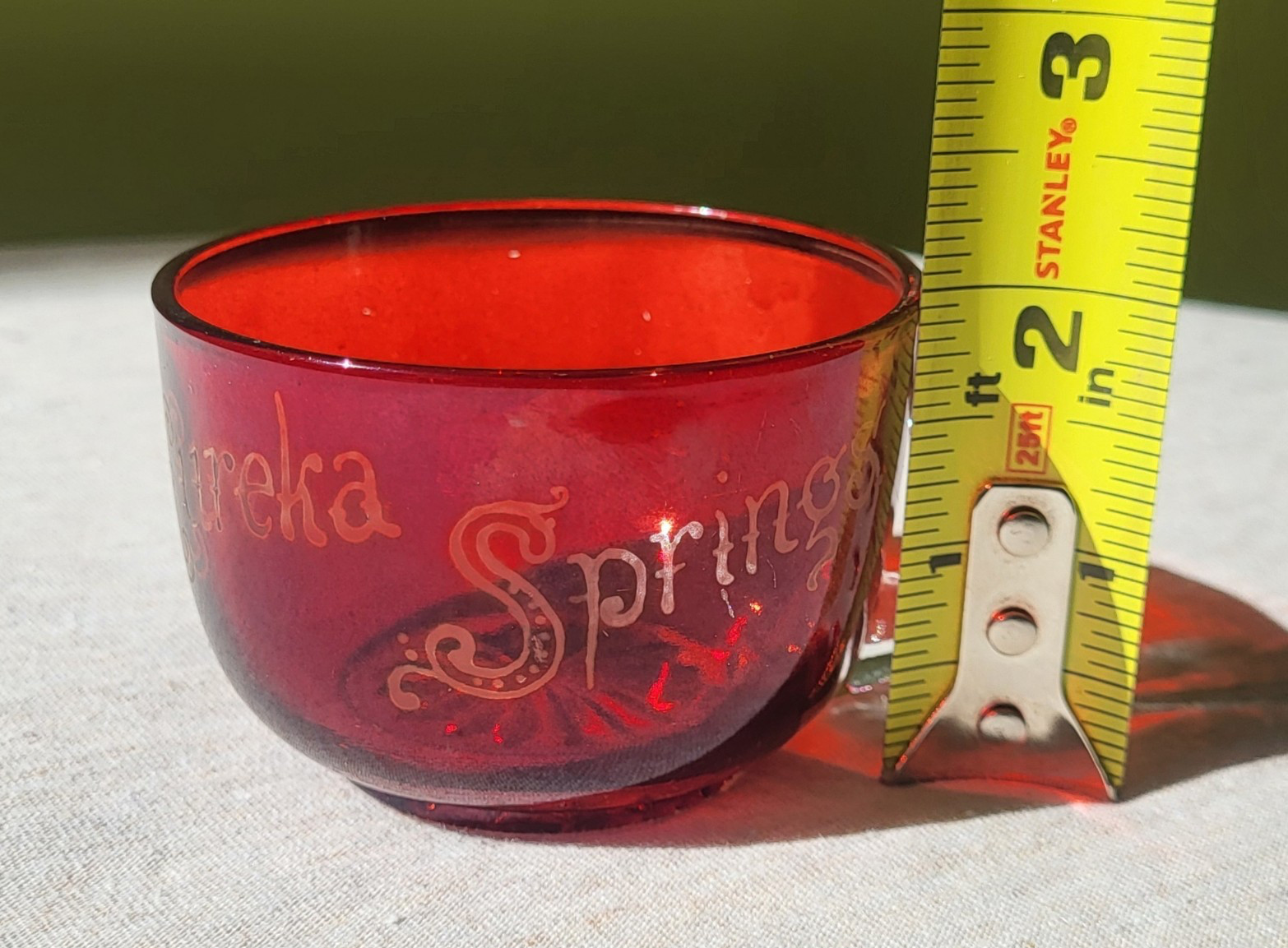 ca. 1890 Antique Eureka Springs, Arkansas Etched Ruby Glass Souvenir Mug EX