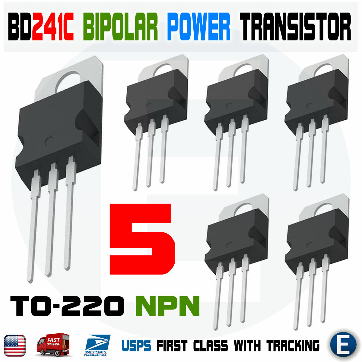 5PCS BD241C Power Transistor NPN 100V 3A 40W TO-220 Bipolar Epitaxial BD241 5PCS BD241C Power Transistor NPN 100V 3A 40W TO-220 Bipolar Epitaxial BD241