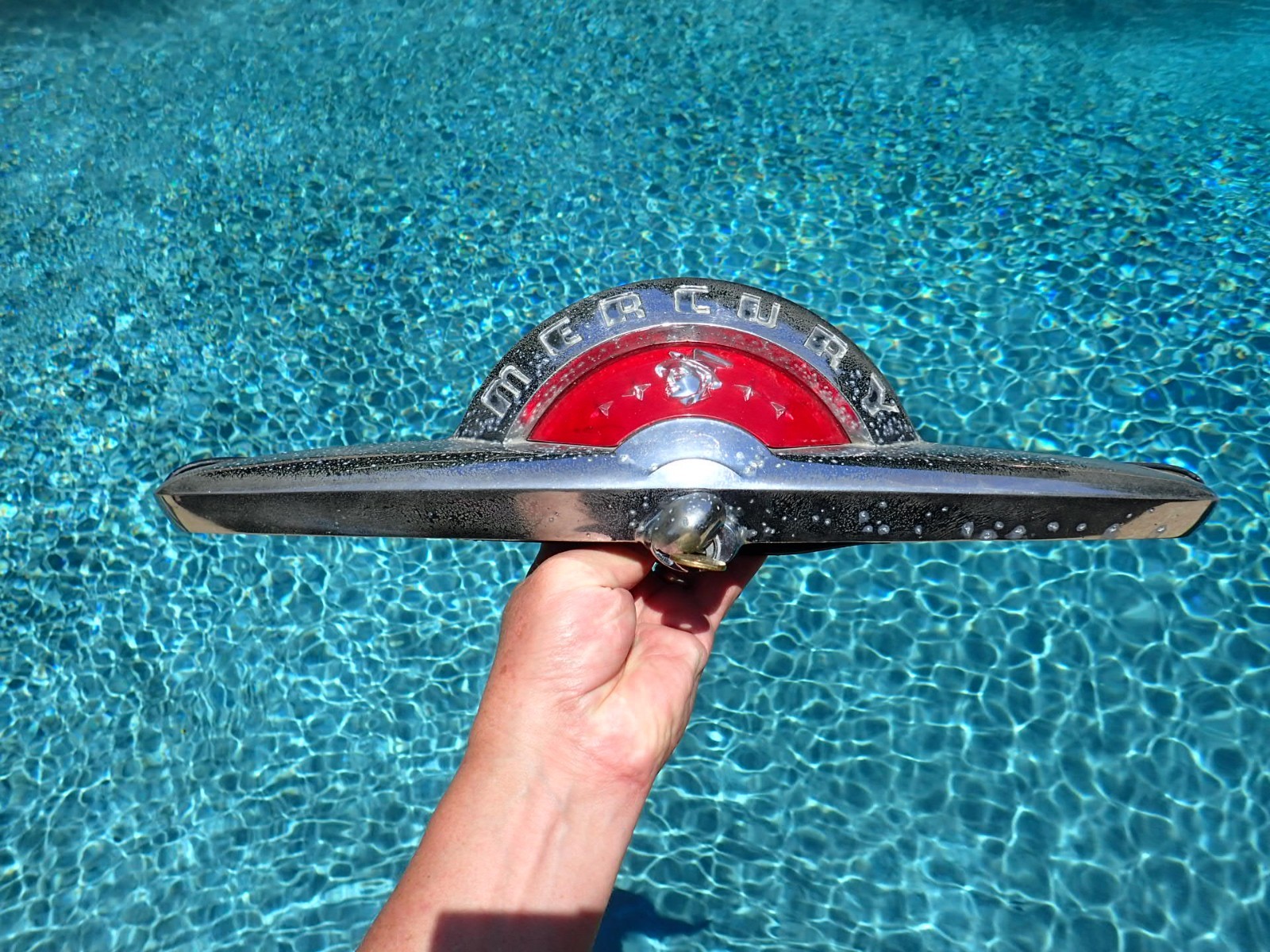Early 1950’s Mercury trunk ornament assembly, nice lock, emblem