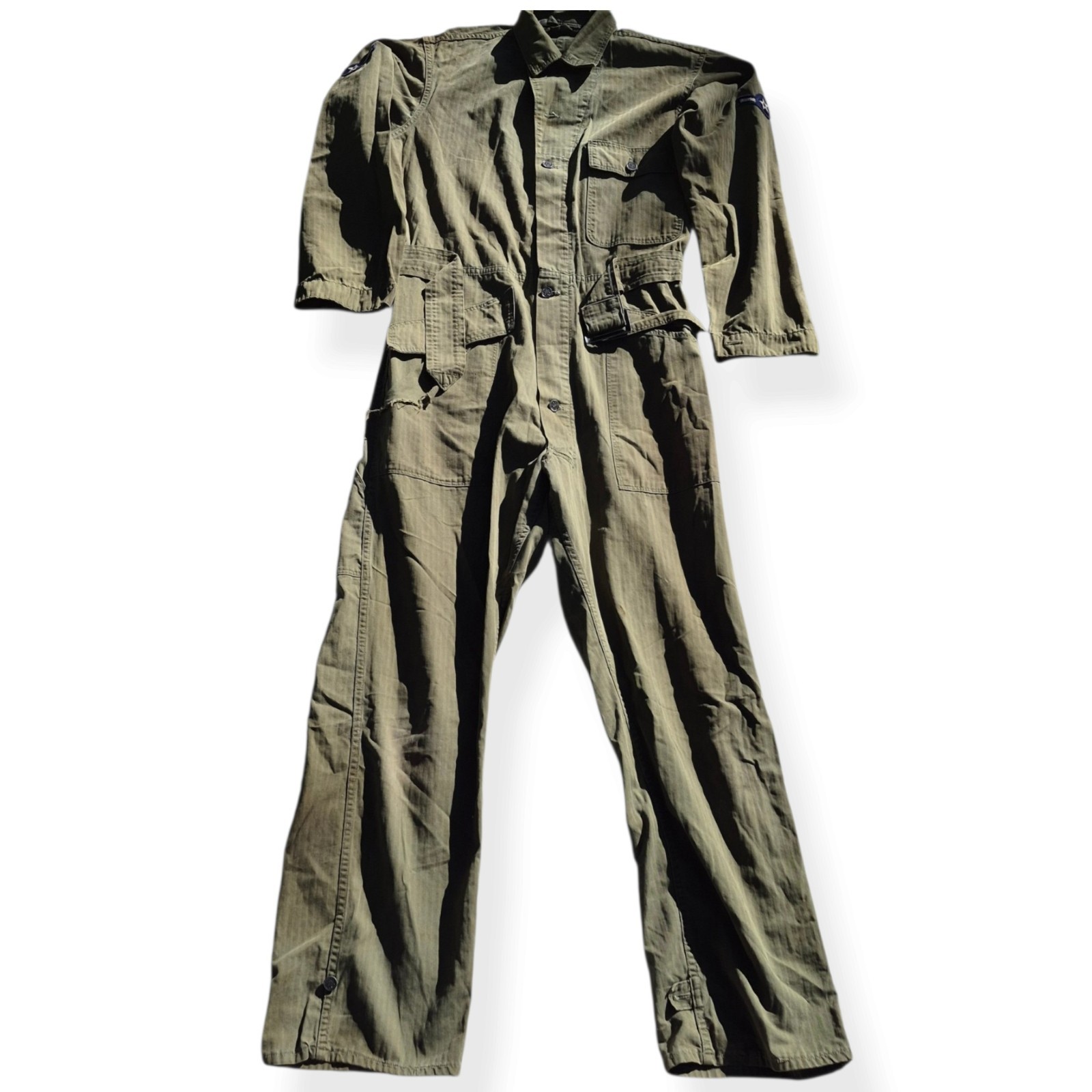 Vtg WWII US Army M1941 HBT Coveralls 1st Pattern 13 Star Belted Flight Suit 38L 