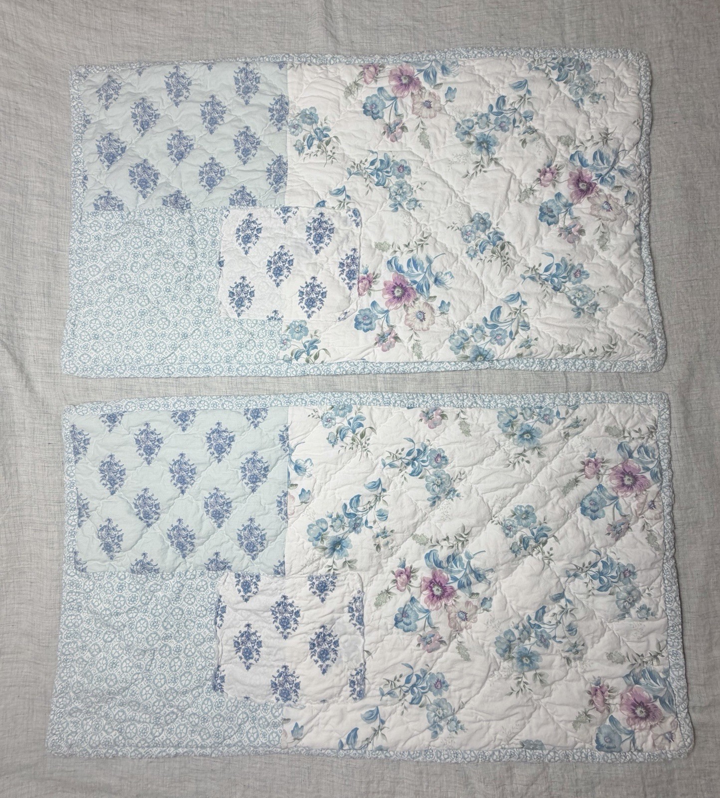 2 Simply Shabby Chic FLORAL BLUE DASCHA Patchwork Rachel Ashwell King Shams Pair 2 Simply Shabby Chic FLORAL BLUE DASCHA Patchwork Rachel Ashwell King Shams Pair