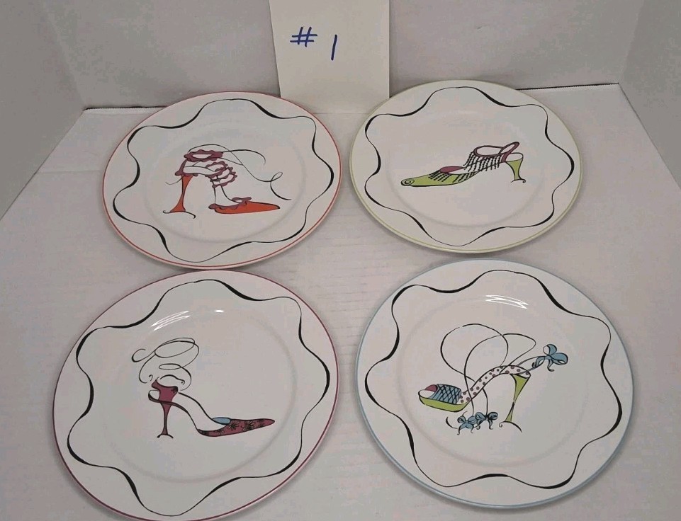 Rosanna French Inspired High Heel Stiletto Shoes Salad Plates Set Of 4 Pre-owned