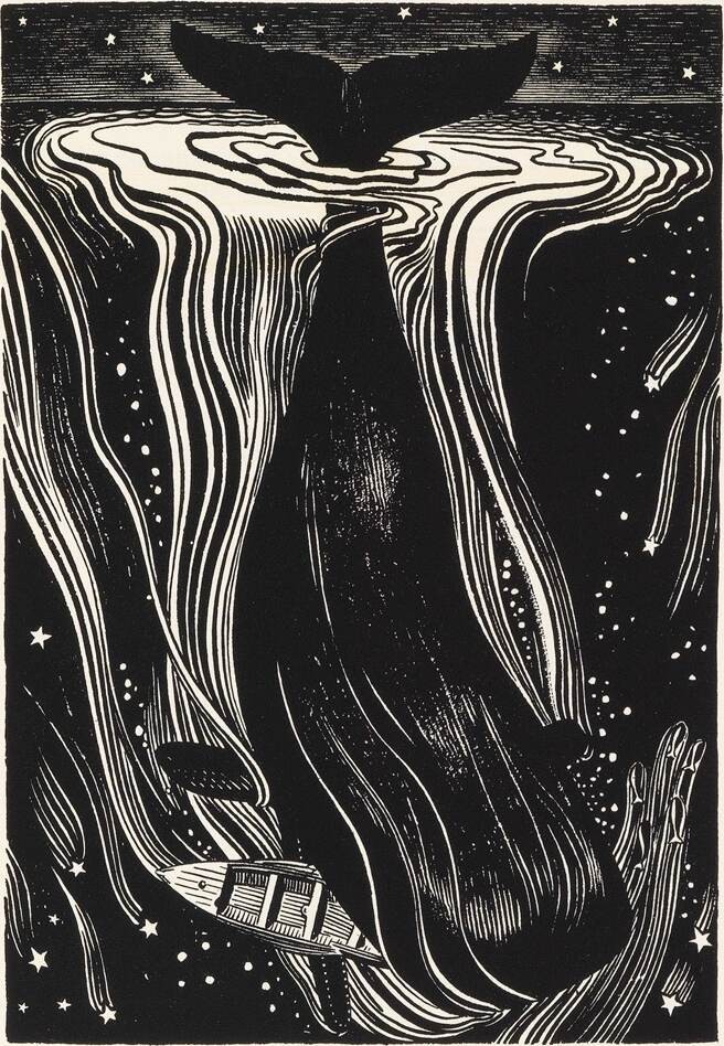 Rockwell Kent Moby Dick Commands Whale Woodcut Illustration