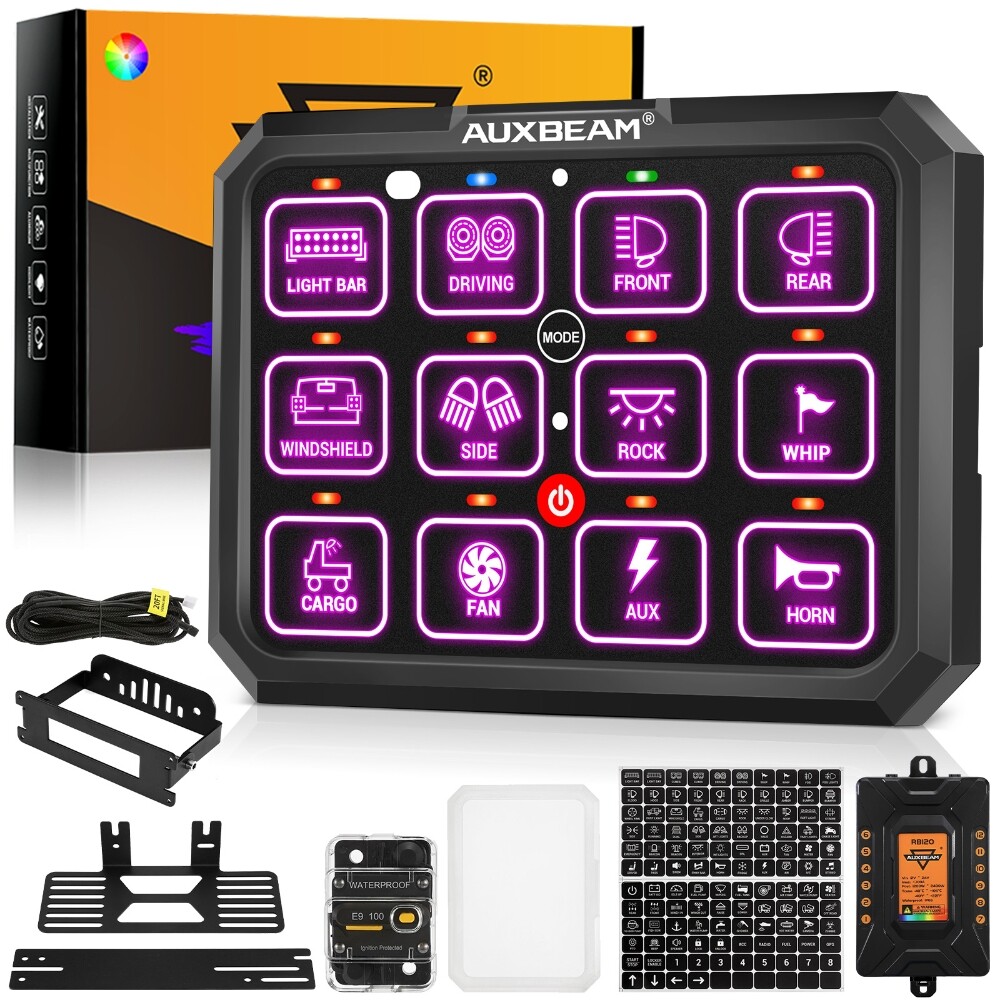 AUXBEAM RB120 12 Gang Switch Panel Multifunction Control For Dodge Charger 15-23