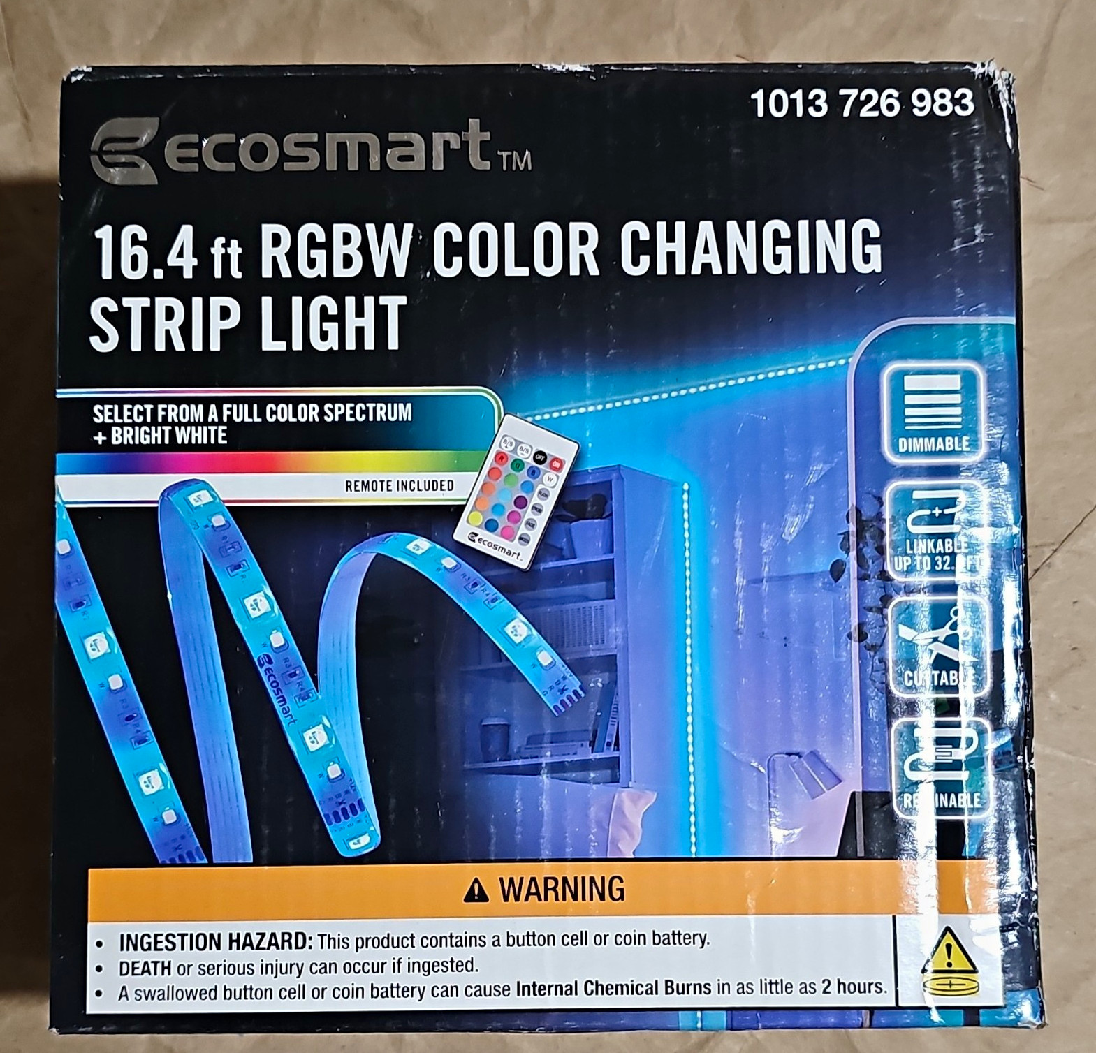 EcoSmart 16.4 ft RGBW LED Strip Light Kit w/ Remote, Dimmable Cuttable Linkable EcoSmart 16.4 ft RGBW LED Strip Light Kit w/ Remote, Dimmable Cuttable Linkable