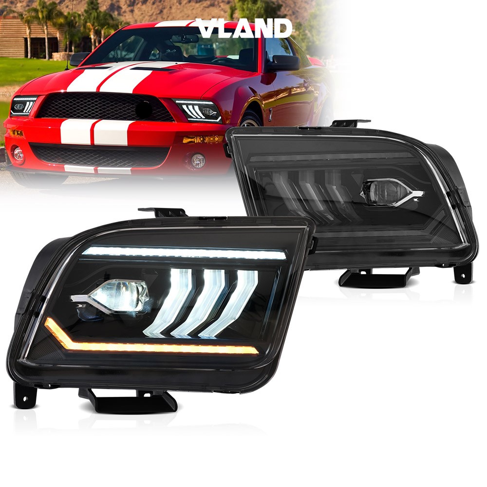 For Ford Mustang 2005-2009 Dual Beam LED Headlights w/ Sequential Turn Signals