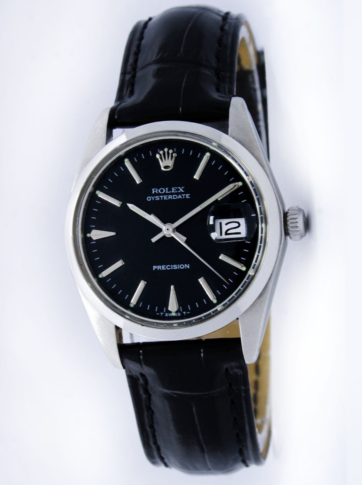 Vintage Rolex Oysterdate Precision Black Dial 34mm Men Steel Watch Ref 6694