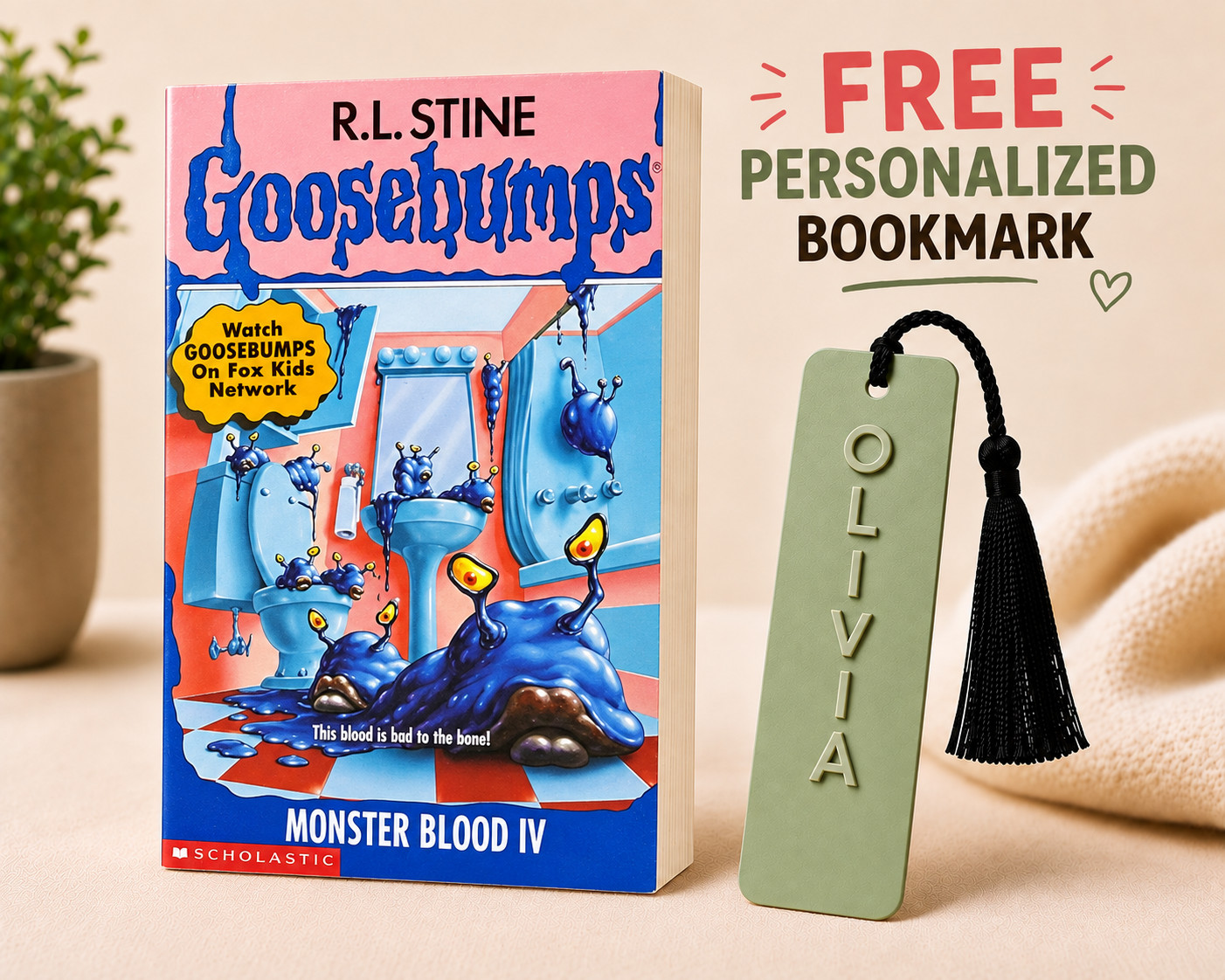 Goosebumps Monster Blood IV #62 by R.L. Stine Paperback + Personalized Bookmarks