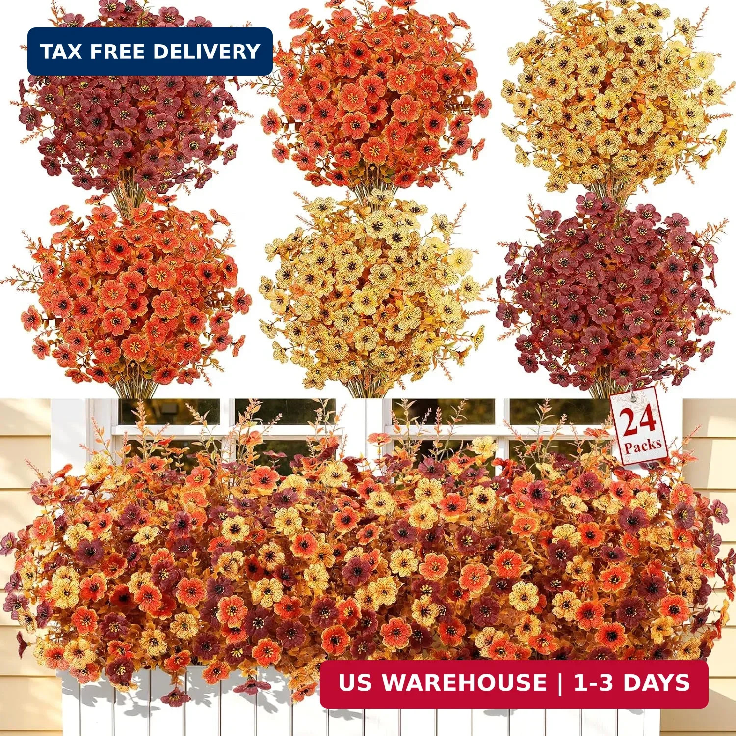 SHareconn 24Pcs Artificial Fall Flowers UV Resistant Fake Mums for Outdoors SHareconn 24Pcs Artificial Fall Flowers UV Resistant Fake Mums for Outdoors