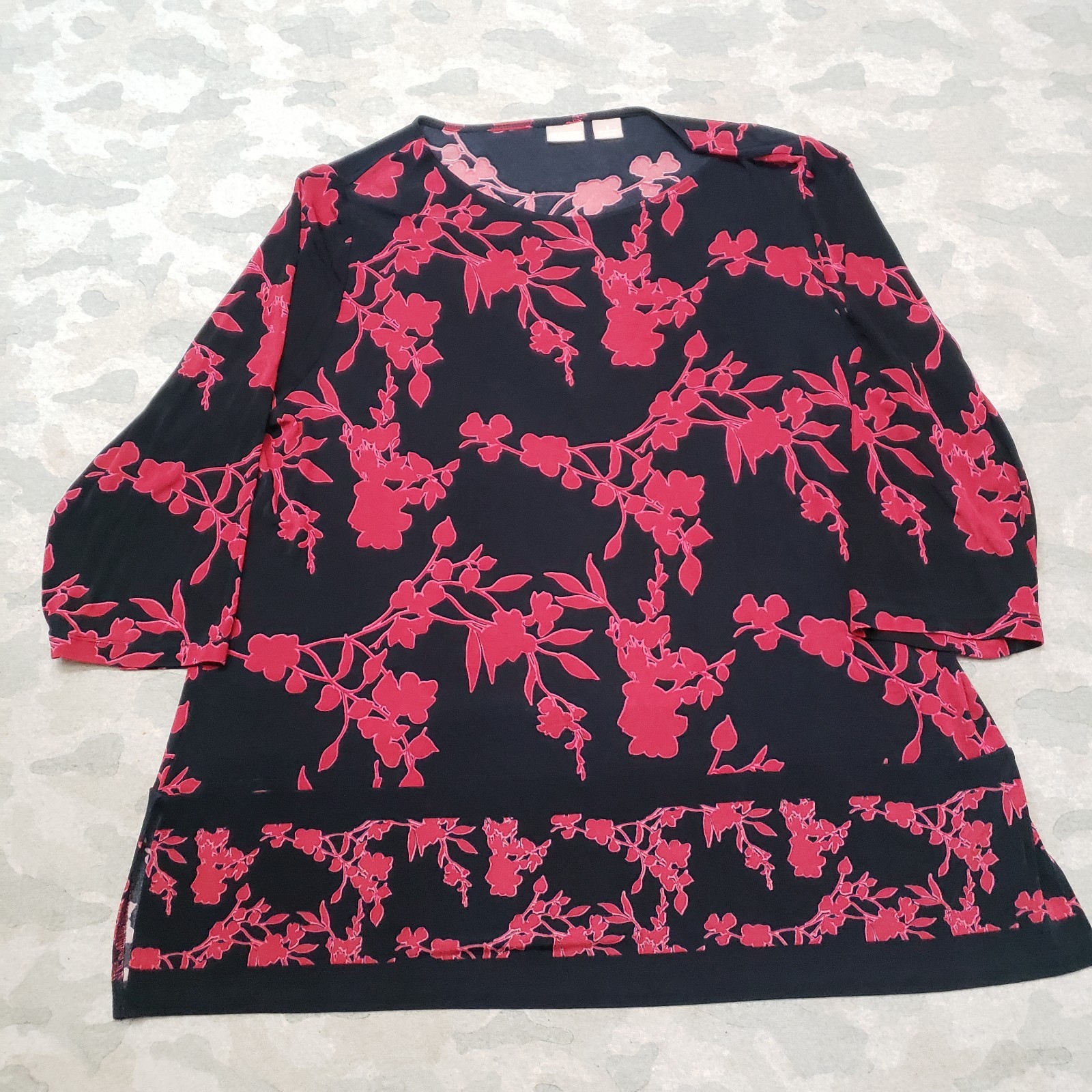 Chico\'s Traveler\'s Top Womens 3 Black 3/4 Sleeve Slinky Floral Chico\'s Traveler\'s Top Womens 3 Black 3/4 Sleeve Slinky Floral