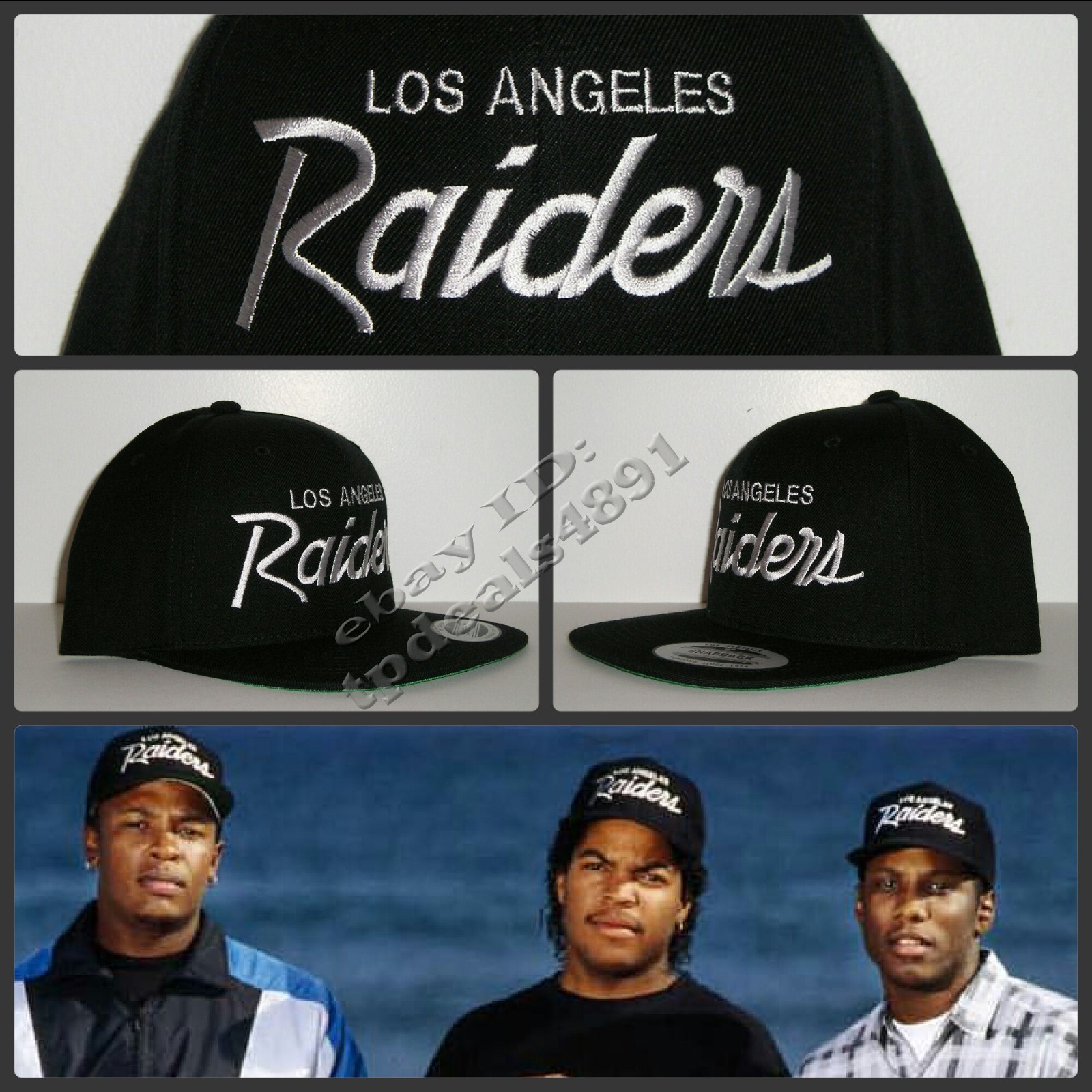 LA Los Angeles Raiders Script Black Snapback Cap Hat NWA EAZY E