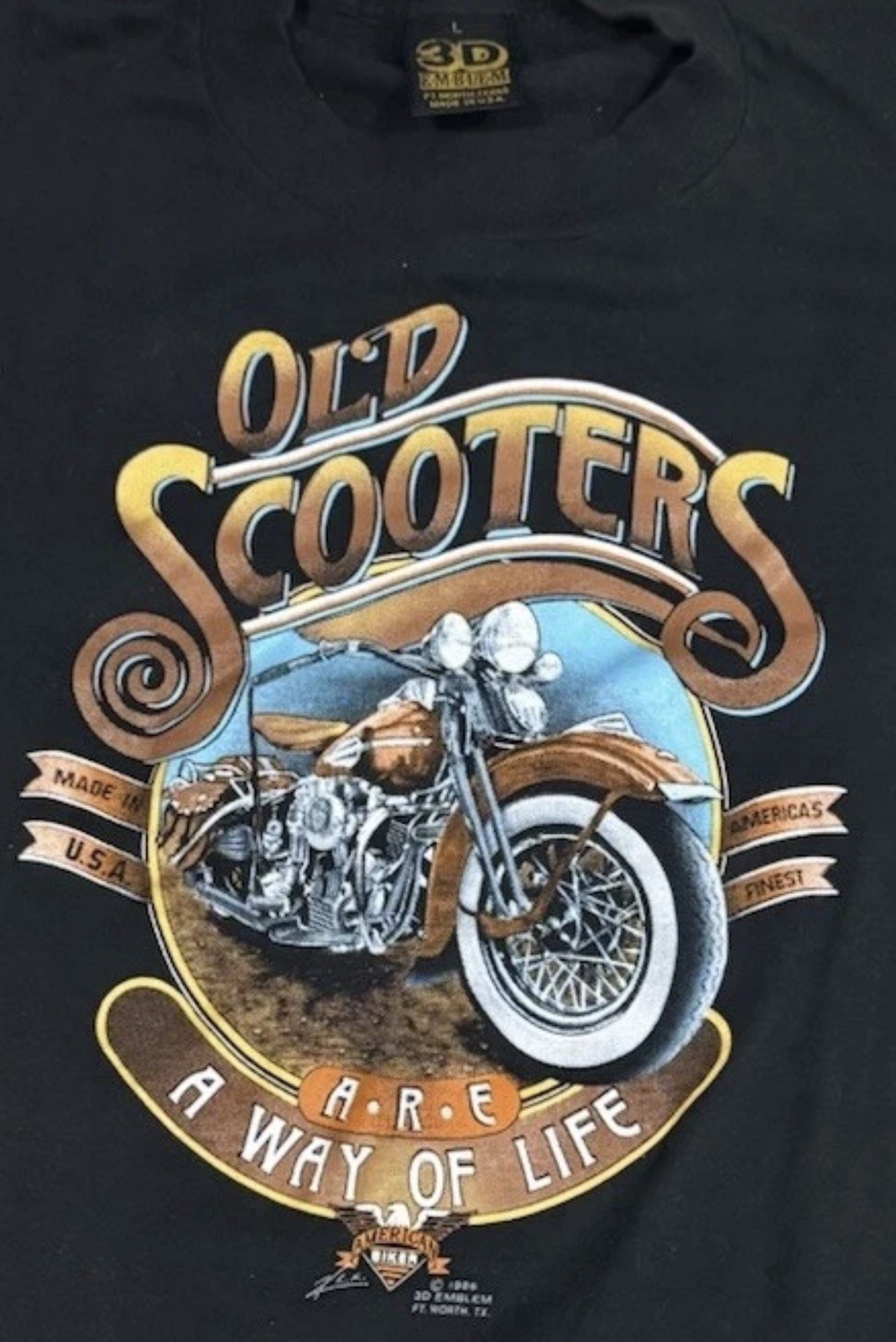 Vtg Harley Davidson Old Scooter 3D Emblem 3D T-Shirt Sz L USA