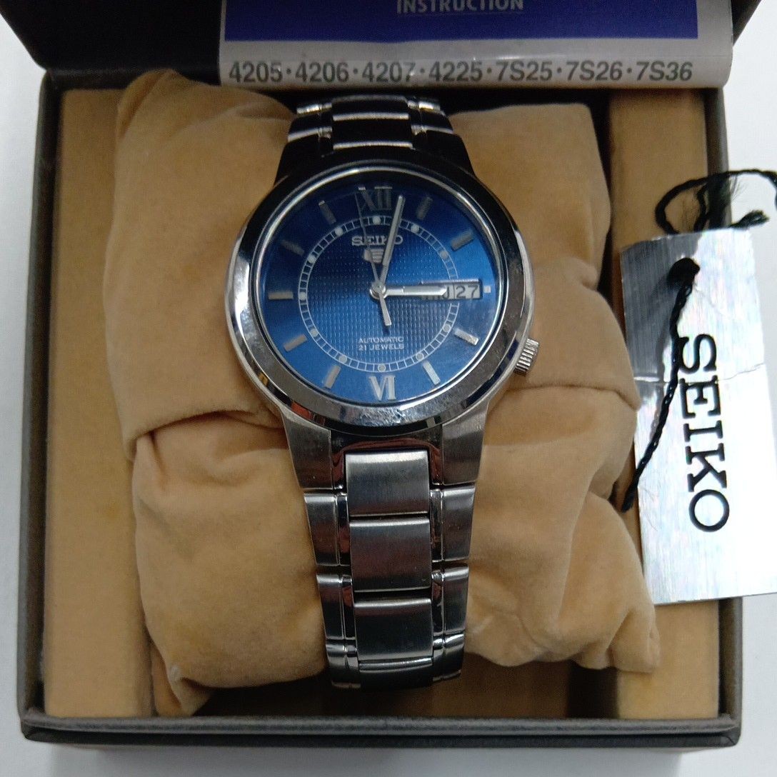 Excellent condition Seiko 5 Automatic Blue 7S26 02N0 Transparent Back