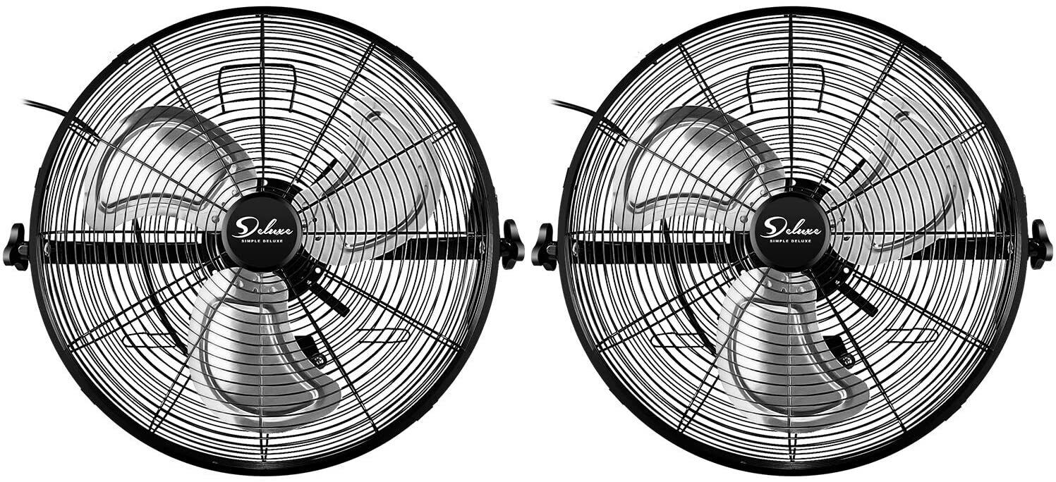 2Pack Simple Deluxe 20 Inch High Velocity 3-Speed Industrial Wall-Mount Fan 