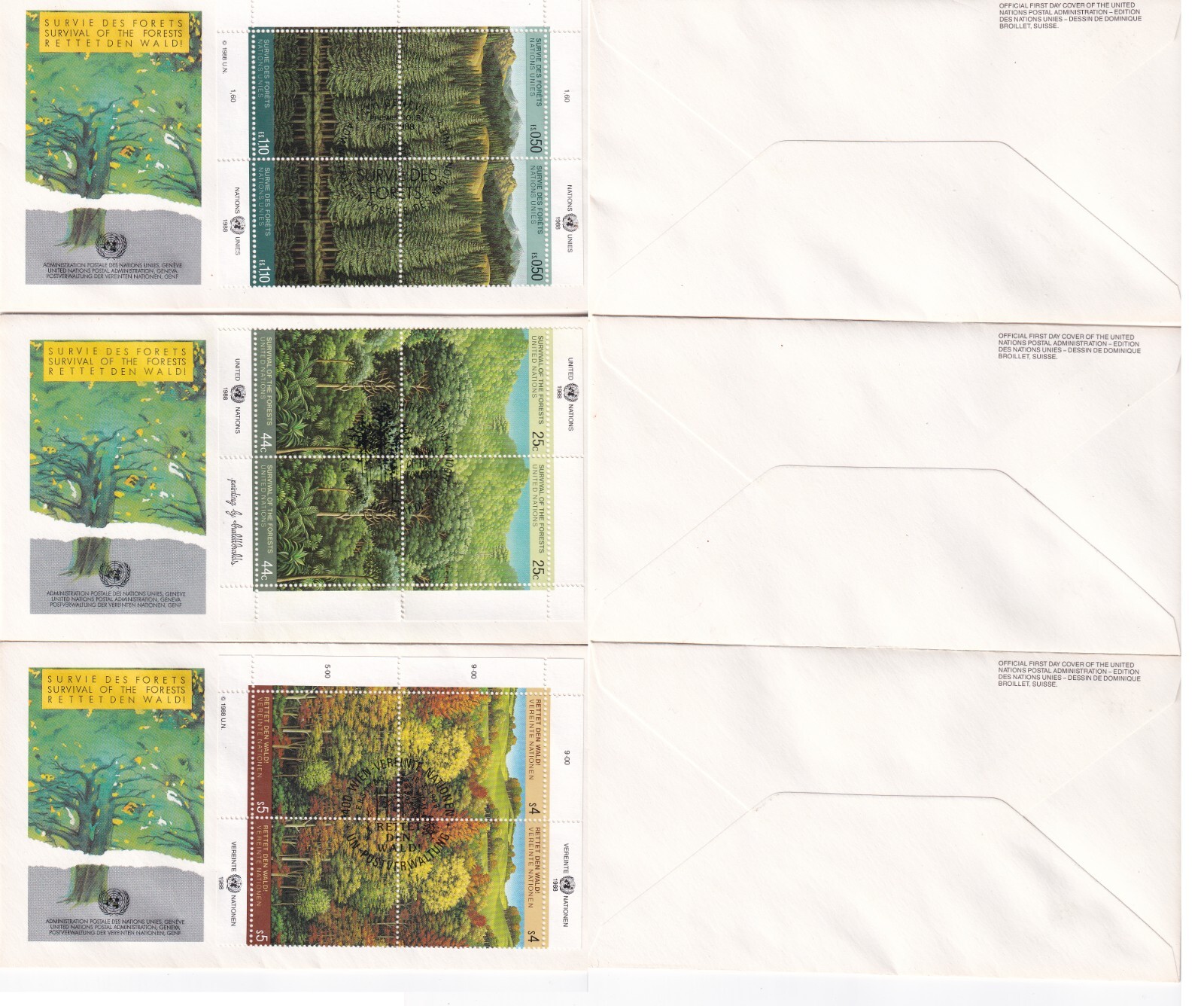ODZ&ENDZ 3 VG  SURVIVAL OF THE FORESTS V81a , NY 523a, G166a UN CACHET FDC 055