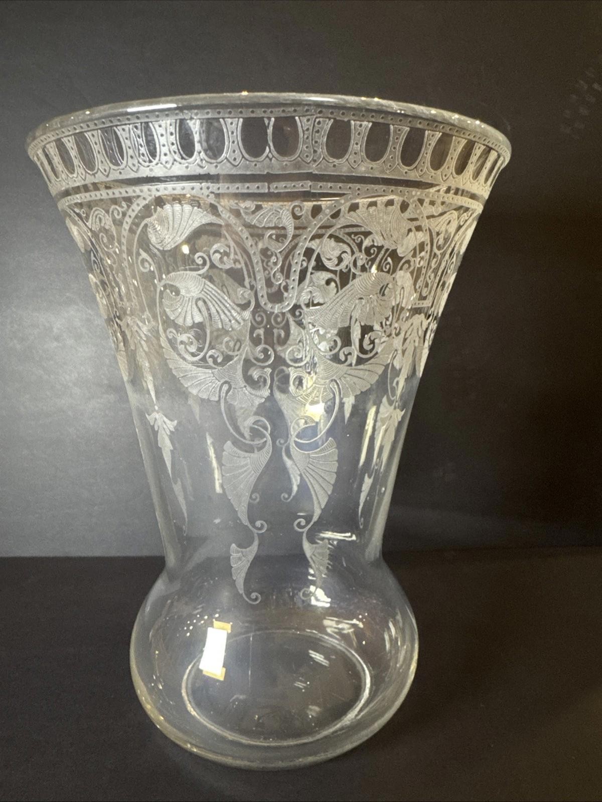 Beautiful Etched Glass Vase 8.5” No Chips No Cracks Beautiful Etched Glass Vase 8.5” No Chips No Cracks