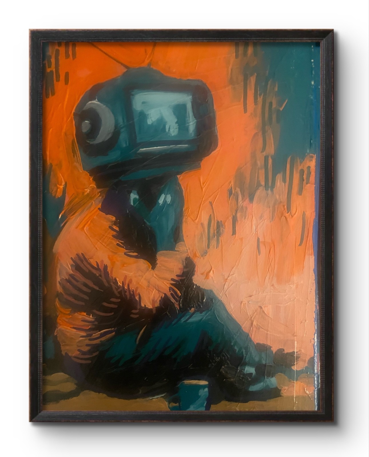 Shelby Makes Stuff Original 14x11 Expressionist Tv Head Figure Sitting Painting