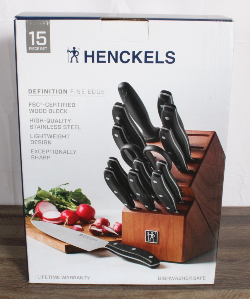 Henckels Definition 15-Piece Knife Block Set Stainless Steel Open Box Complete Henckels Definition 15-Piece Knife Block Set Stainless Steel Open Box Complete