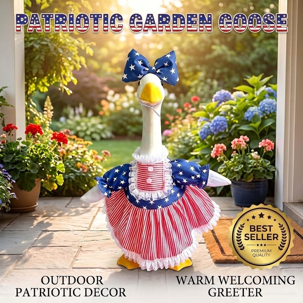 23 Inch Porch Goose Statue, Summer Sculpture Anniversary Lawn Garden Decoration 23 Inch Porch Goose Statue, Summer Sculpture Anniversary Lawn Garden Decoration