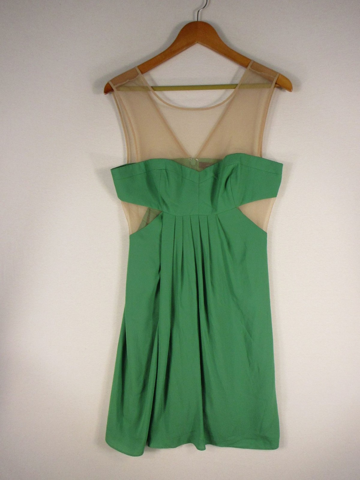 BCBGMAXAZRIA Dress Womens 10 Green Mesh Illusion Bodice Cutout Cocktail Party